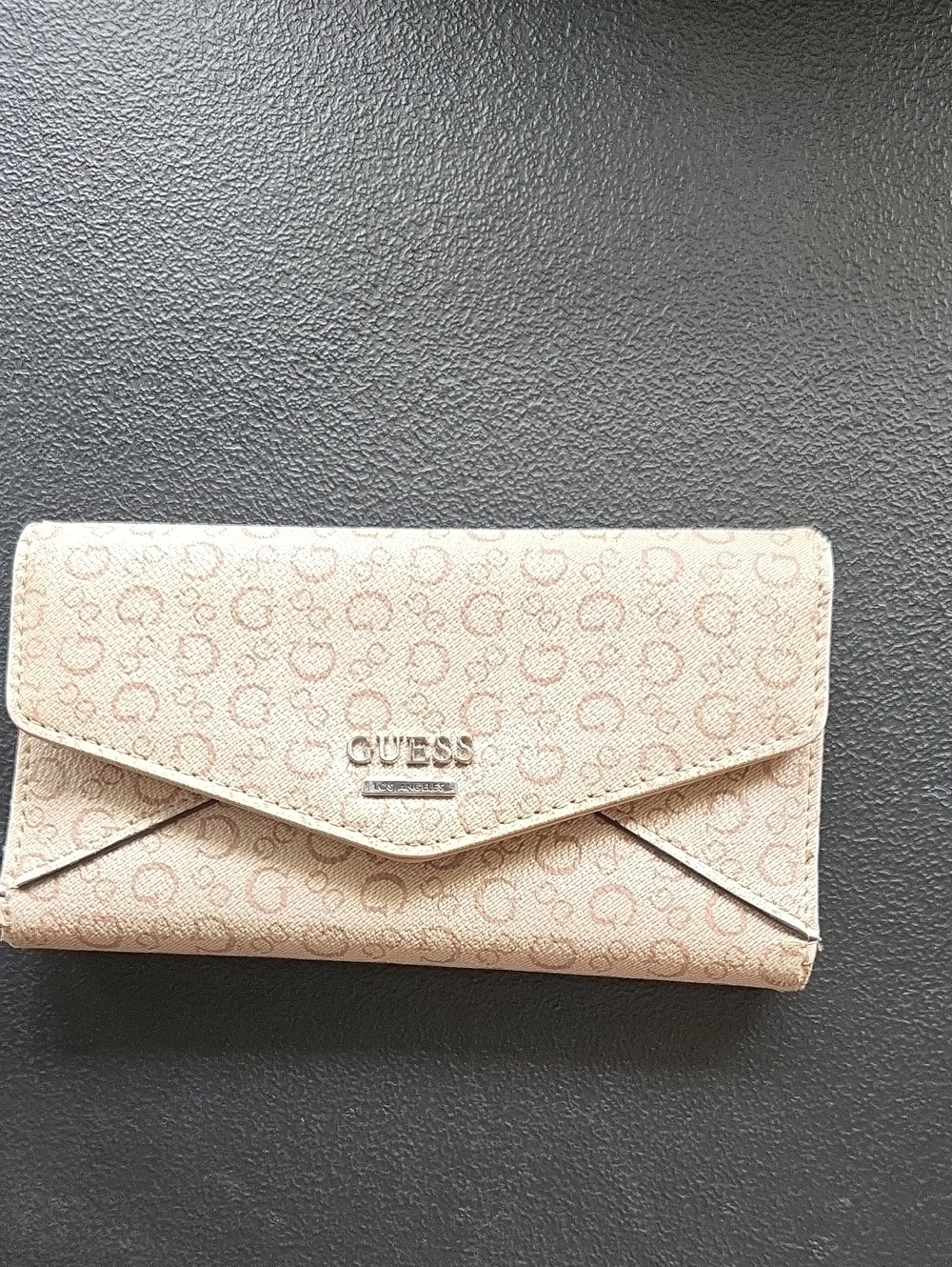 GUESS Beige Monogram Envelope Wallet with Silver Logo